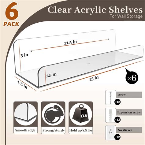 Snapklik.com : BTSD-home 6 Pack 15" Clear Acrylic Shelves Display Ledge ...
