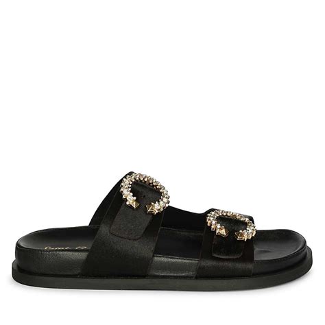 Saint Marta Jewel Pin Buckle Black Hair On Leather Sandals – SaintG India