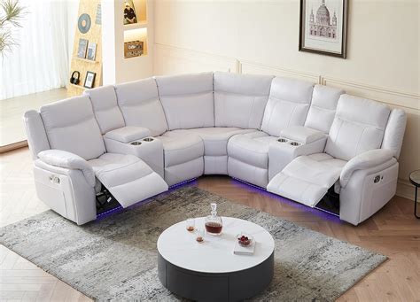 Amazon.com: Manual Sectional with Recliners,Ambient Floor Lighting,Faux ...