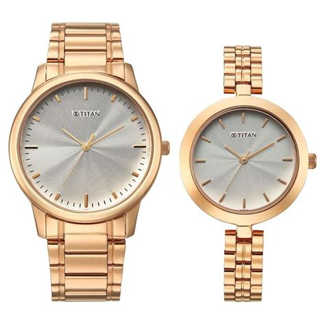 Buy Online Titan Bandhan Eternal Pair Analog with Silver Dial Rose Gold ...