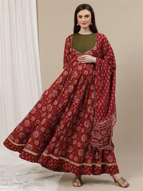 Buy 3pc. Red Maternity Anarkali Suit