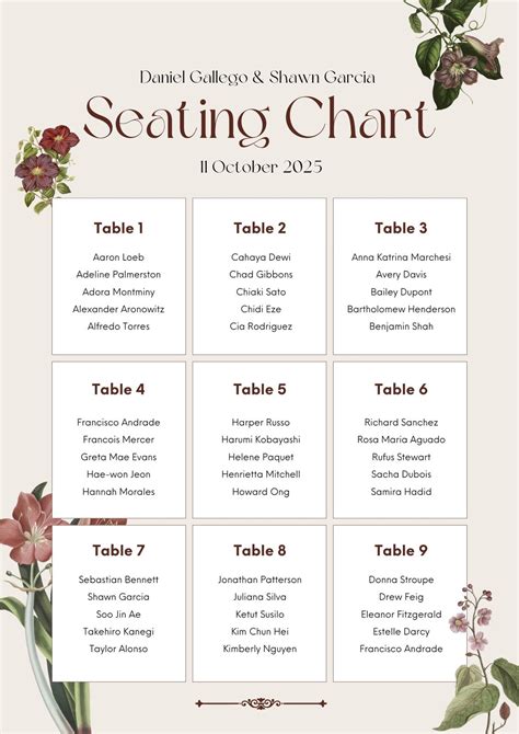 Printable Wedding Seating Arrangement Modern Seating Chart Cards The