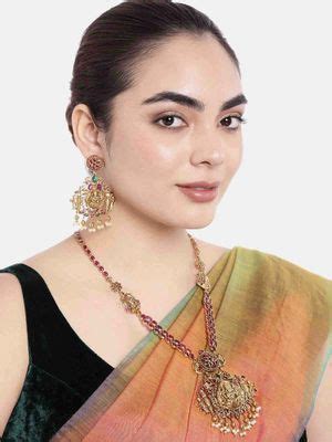 Buy Peora Indian Ethnic Matte Gold Finish Goddess Laxmi Temple Necklace ...
