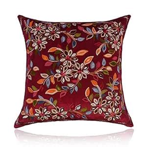 Buy MONKDECOR Kashmiri Kadai Velvet Cushion Cover 16x16 Inches (Maroon ...