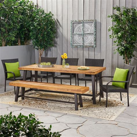 Logan Outdoor Rustic Acacia Wood 8 Seater Dining Set with Dining Bench ...
