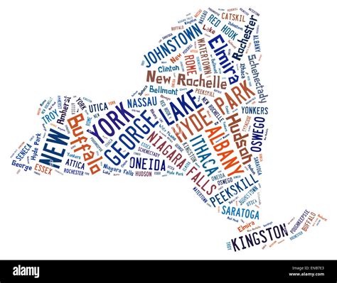 Word Cloud shaped like the state of New York showing the cities in the ...