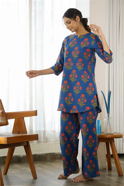 Blue Printed Cotton Loungewear Set – Sanskruti Homes