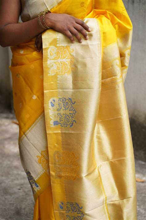 Banana Yellow Gadwal Silk Saree with Big border PC1606 Worldwide Ship ...
