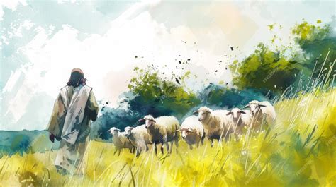 Premium Photo | Jesus Feeding Sheep on the Meadow Generative AI