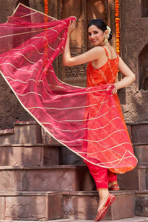 Buy Orange Viscose Shantoon Kurta Dhoti Salwar Suit Set Online at Biba ...