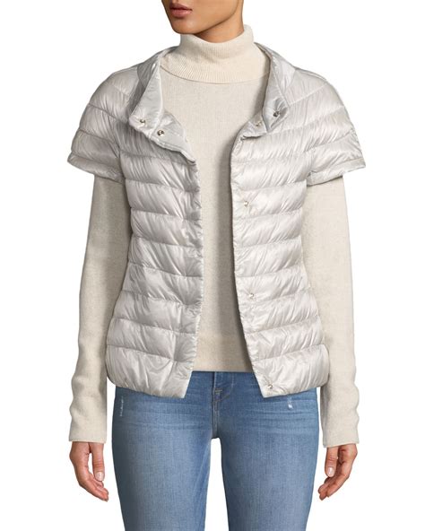 Herno Short-Sleeve Snap-Front Quilted Puffer Jacket | Neiman Marcus