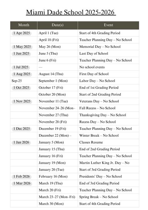 Miami Dade School Calendar 2025-2026 [Holidays]