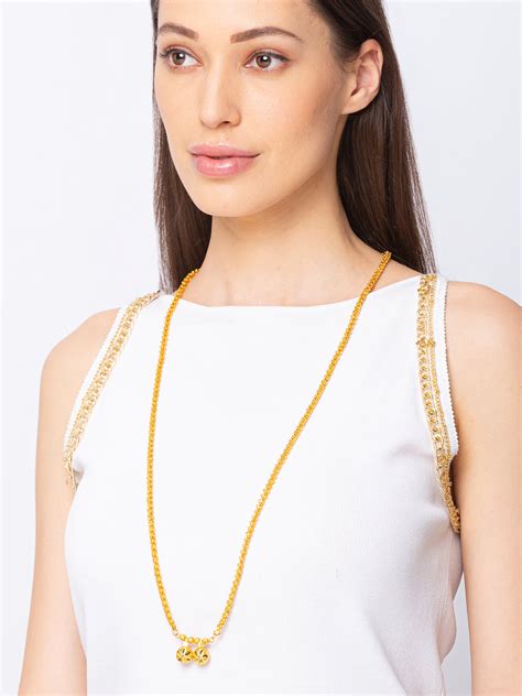 Long Chain Necklace Designs Gold Plated Floral Designs Chain with Vati ...