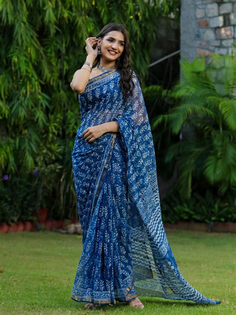 Indigo Bootie Block Printed Pure Kota Doria Saree – Jaipur Tex