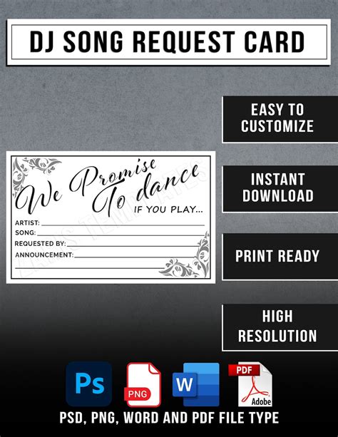 DJ Song Request Template | Disc Jockey Song Request Printable Card ...