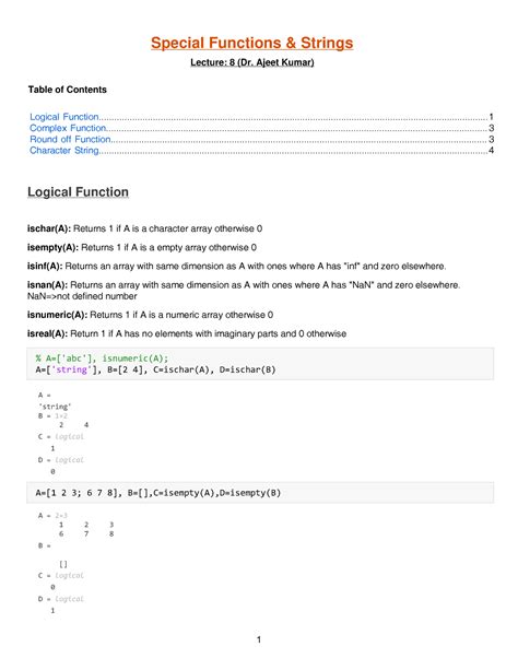 Special functions - Ajeet Kumar) Table of Contents Logical - Studocu