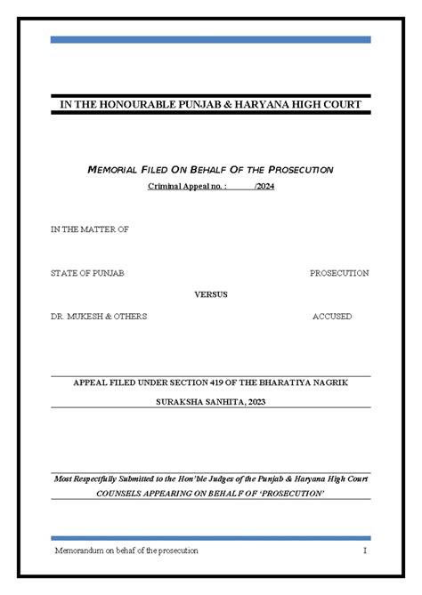 Moot Court Memorial: State of Punjab vs. Dr. Mukesh - Criminal Appeal ...