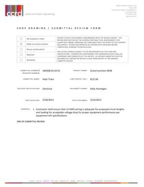 Fillable Online SHOP DRAWING / SUBMITTAL REVIEW FORM 260500.02.03 R1 ...