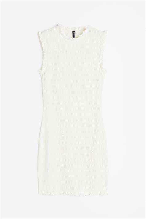 Smocked bodycon dress - Cream - Ladies | H&M IN