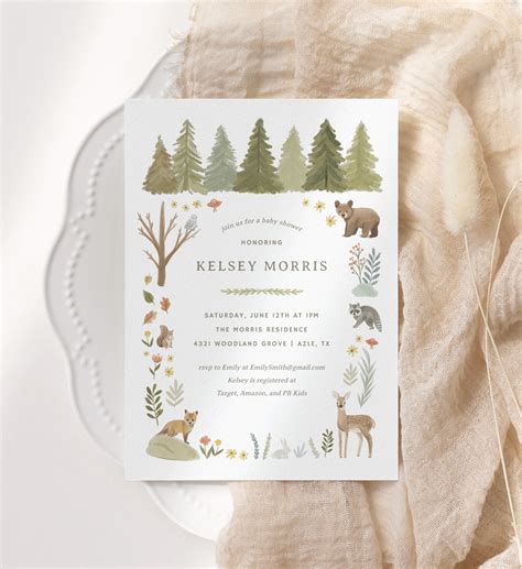 Editable Woodland Baby Shower Invitation Template - Little Folk Printables