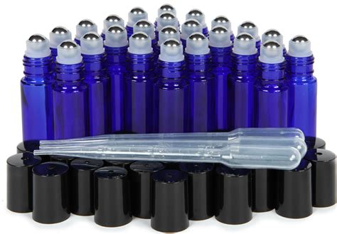 Vivaplex, 24, Cobalt Blue, 10 ml Glass Roll-on Bottles with Stainless ...