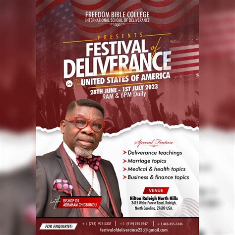Festival of Deliverance, Hilton Raleigh North Hills, 28 June to 1 July ...