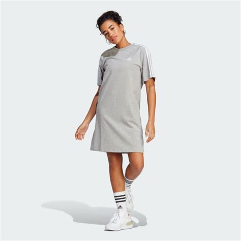 adidas Essentials 3-Stripes Single Jersey Boyfriend Tee Dress - Grey ...