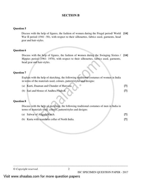 Fashion Designing (Theory) 2016-2017 (Science) ISC Class 12 Set 1 ...