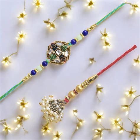 Traditional Floral Design Bhaiya Bhabhi Rakhi Set ,Exquisite Set of 2 ...
