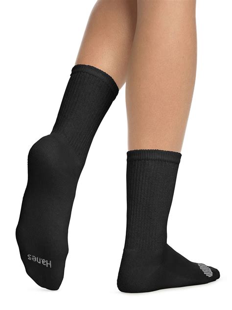 Hanes Women's 6 Pack Crew Socks, Cool Comfort, Mid Calf, Cushioned ...