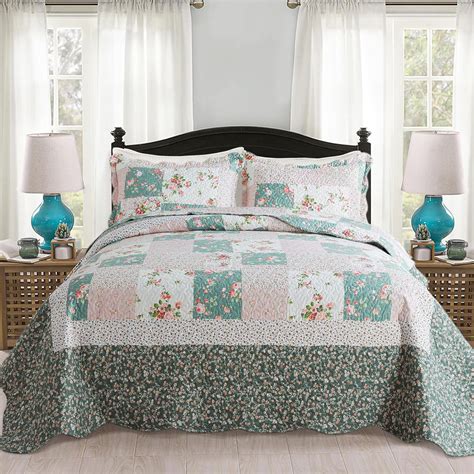 Amazon.com: VAPUTAR Queen Size Quilt Set - Reversible Floral Queen Size ...