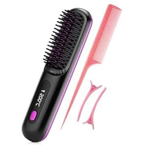 Hair Straightener Brush, Lightweight Mini Portable Straightening Comb ...