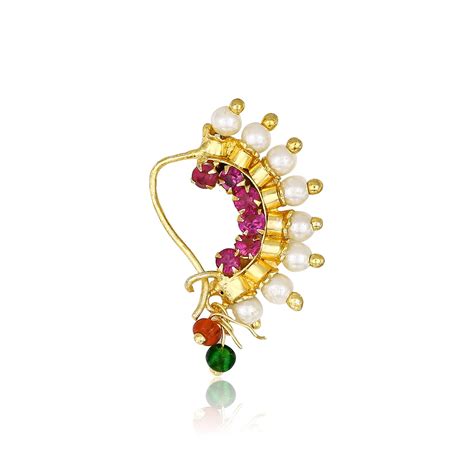 Buy Amaal Traditional Maharashtrian Pink Gold Pearls Banu Nath Nose ...