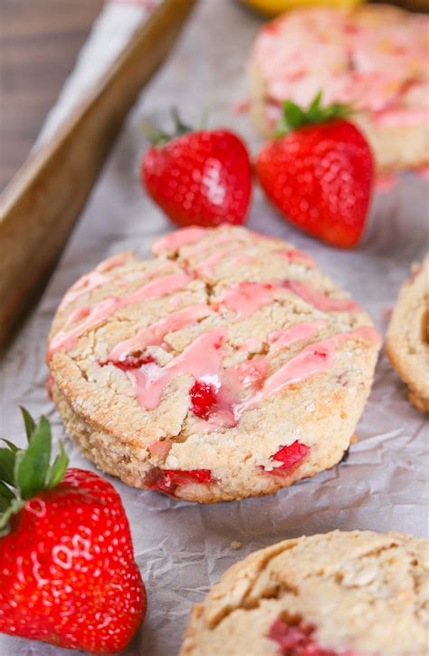Fresh Strawberry Scones with Lemon Strawberry Glaze - A Kitchen Addiction