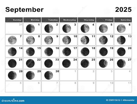 September 2025 Lunar Calendar, Moon Cycles Stock Illustration ...