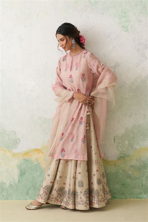 Buy - Toosh and soft pink dupion printed with hand kashmiri embroidered ...