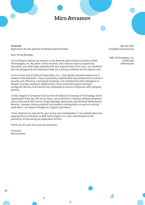 Network Administrator Cover Letter Sample | Kickresume
