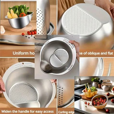 Thick Stainless Steel Rice Washer, Dual Layer Fruit & Vegetable Washing ...