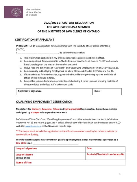 Statutory Declaration for ILCO Membership - Blank Fillable Template ...