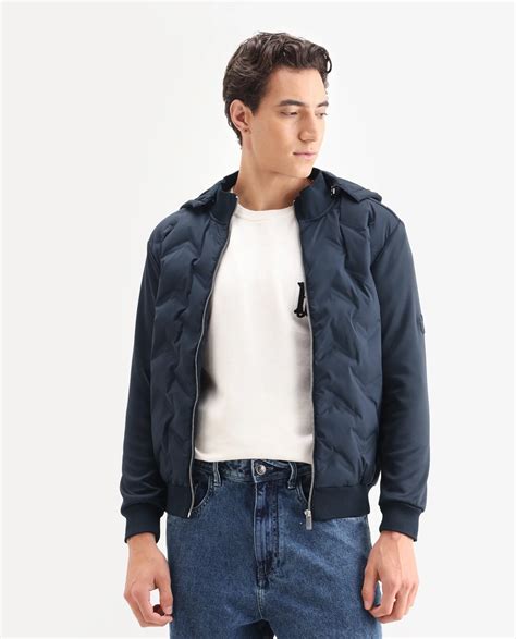 Rare Rabbit Men's Bonita Navy Polyester Plain Regular Fit Full Sleeve