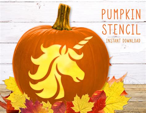 Unicorn Pumpkin Carving Templates Printables Fairytale PRINTABLE