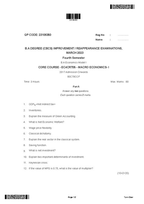 Question paper macro economics - QP CODE: 23106350 Reg No ...