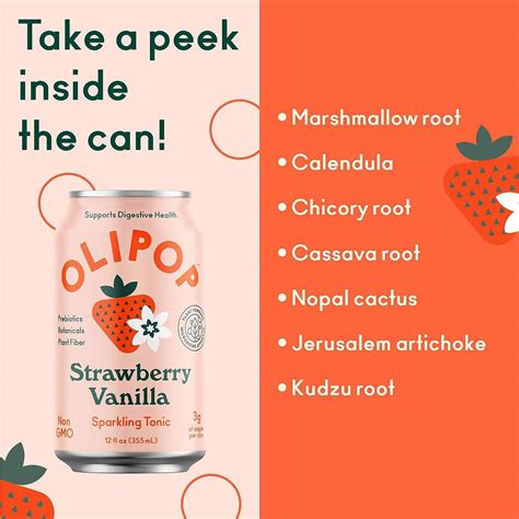 OLIPOP Strawberry Vanilla Sparkling Tonic 12oz 12-Pack | Prebiotic Soft ...