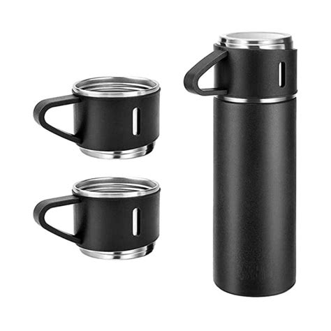 Stainless Steel Vacuum Flask Set with 3 Steel Cups | Set of 3 Pcs ...