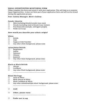Fillable Online EQUAL OPPORTUNITIES MONITORING FORM ... - Matt's ...
