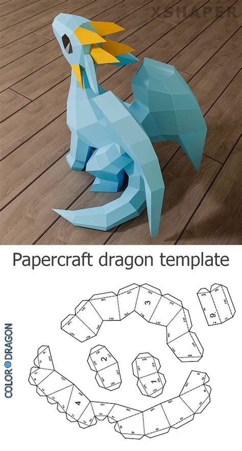8 Papermau: Dragon paper toy in blank template | Papercraft printable ...