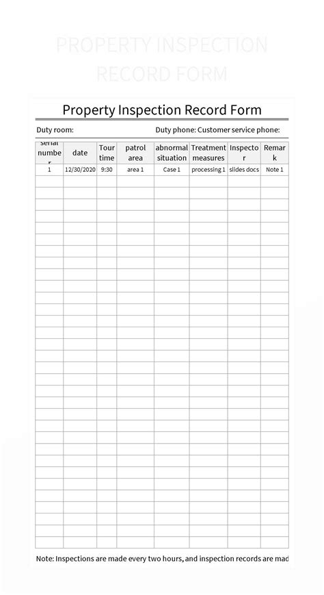 Daily Inspection And Weekly Inspection Record Form Of Property Water Supply And Drainage System ...