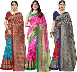 Buy Samah Printed, Geometric Print, Floral Print Banarasi Cotton Silk ...