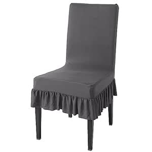 HOKIPO Polyester Blend Chair Cover Set of 1 with Frill, Fossil Grey (Ar ...