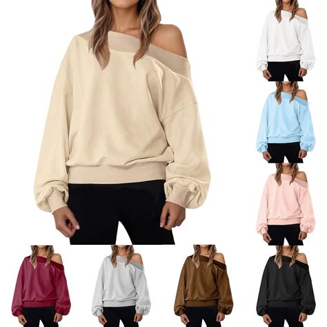 DDAPJ pyju Off The Shoulder Sweatshirts Women Trendy Casual Long Sleeve ...